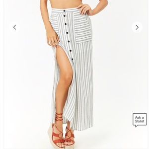Stripped button front maxi skirt